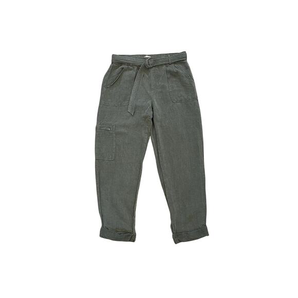 Nicole Miller Olive Green Linen Blend Pull On Cuffed Pants Mid-High Rise Belt M - Picture 1 of 13